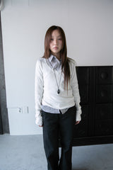 lace v-neck ribbed top(3colors)
