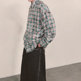 スモークウォッシュチェックシャツ_グリーン