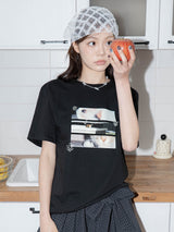 DELAY OFF キャットグラフィックTシャツ (ブラック)