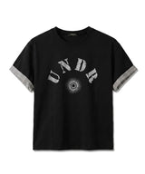 Rolled-Sleeve Cropped Short-Sleeve T-Shirt Crack Solar Black