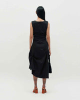DOZI - Sleeveless Pinched Long Dress _ BLACK