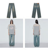 Fade-wash denim wide-leg jeans