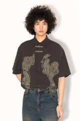 New Chinese-style applique embroidered button-down loose short-sleeved shirt