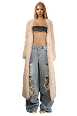 POP Beige Faux Fur Long Coat