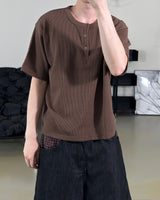Near Henley Neck Cropped Knit Short Sleeve