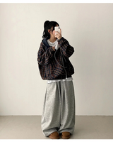 Ube Cozy Color High Neck Wool Checkhood Zip-Up
