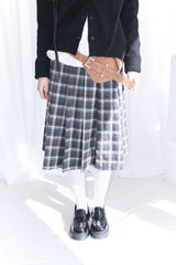 wool banding checkered midi skirt