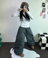 HOT HEAT 🔥 PADDING CARGO OVER UNISEX LONG PANTS🩶🖤2COLOR