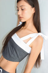 RIBBON PIN STRIPE CORSET TOP / GRAY