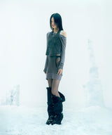 Asym Shearling Wedge Boot / Black