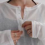 [Bedis] Henley neck see-through long-sleeved knitwear -3 colors