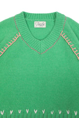 Heart Needle V-neck Knit [Green]