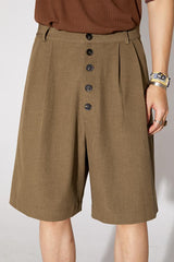Retro multi-button simple breathable casual shorts for summer