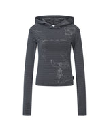 TATTOOED GRAPHIC STRIPE THIN HOOD_CHARCOAL