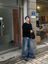 No.1400 lettering wide denim PT