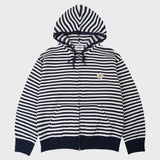[UNISEX] Flower Dot Embroidery Knit Stripe Hooded Zip-up