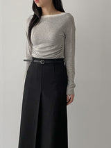 Layered Shirring Boat Neck T-Shirt