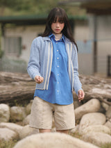 Wavy Collar Cable Merino Cardigan (Light Blue)