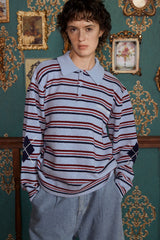 STRIPE LOGO KNIT POLO SHIRT / SKY BLUE
