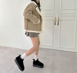 (COW LEATHER🤎🐑🐄) ダルメシアンアグ4㎝プラットフォームショートブーツ