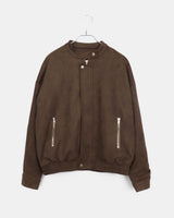 Shait Suede No Collar Snap Button Zipper Pocket Blouson Jacket