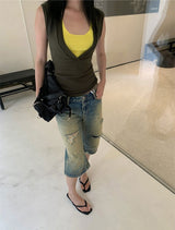Midi Capri Half-Length Vintage Denim Pants