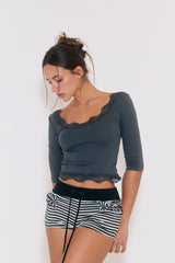 Sweetie Lace Trim 3/4 Sleeve Tee (Charcoal)