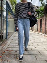 root semi-wide denim pants (blue)