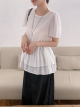 #BY ラウンドレイヤード半袖ブラウス (2color)