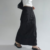  [made/free.xl] [Cheney] String A-Line Cargo Nylon Slit Long Skirt -5color
