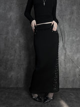 shining studded knit long skirt