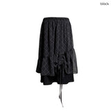 (2color) Shirring Layered Flare Check Skirt