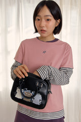 ロゴレイヤードストライプTシャツ (DUSTY PINK)