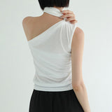 [Lepiden] Linen Tie One-Shoulder Sleeveless Top - 3 Colors