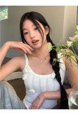 リリーニットフラワーノースリーブトップス