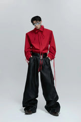 Detachable Bow Lace Trim Blouse