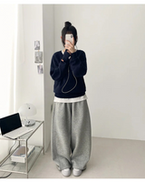 カウイング レザー パッチ ブイネック ルーズフィット ブイニット