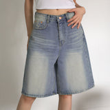 Caun Vintage Washing Denim Half-Length Bermuda Pants