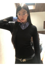shirt black V-neck flare dress