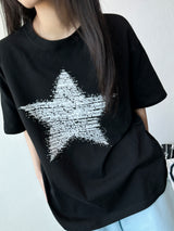 バーコード スター ドット グラフィック オーバーサイズ Tシャツ 3カラー