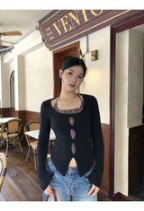 Leopard Halterneck Layered Long-Sleeved Knitwear