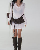 See-through Shirring V-neck Long T-shirt