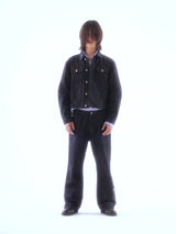 COATED KNIFE-SCRAPED HAND-WIPED DISTRESSED DENIM JACKET