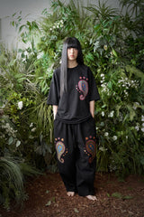 ペイズリー柄カットアウト 1/2 Tシャツ (Black)