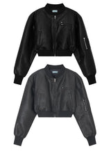 Crop Leather Bomber Jumper