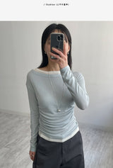 Layered Shirring Boat Neck T-Shirt