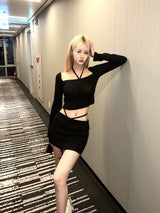 1203. Line ribbon strap knit T (3color)