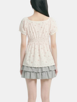 Creamy Flower Puff Blouse