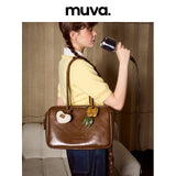 muva. Genuine‑Leather Large‑Capacity Boston & Tote Bag, Minimalist Textured Shoulder Purse for Commute, New Arrival May 1