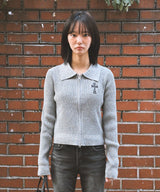 ゴシッククロス刺繍ニットジップアップ_グレー